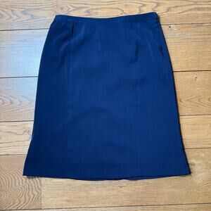 Susan Graver Pencil Skirt SZ M Navy Side Zip Career Work Boss Classic Knee